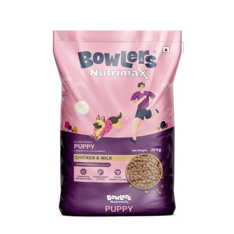 Bowlers Nutrimax Puppy Dry Dog Food | Chicken & Milk |20 kg | Smooth Digestion & Shiny Coat | Promote Healthy Growth | Strong Bones & Muscle Development